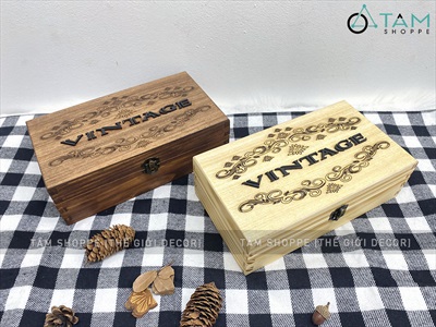 Rương gỗ Vintage chữ nổi [Hàng chuẩn - Vân gỗ đẹp] KT 25x14x8cm RUONG-GO-02